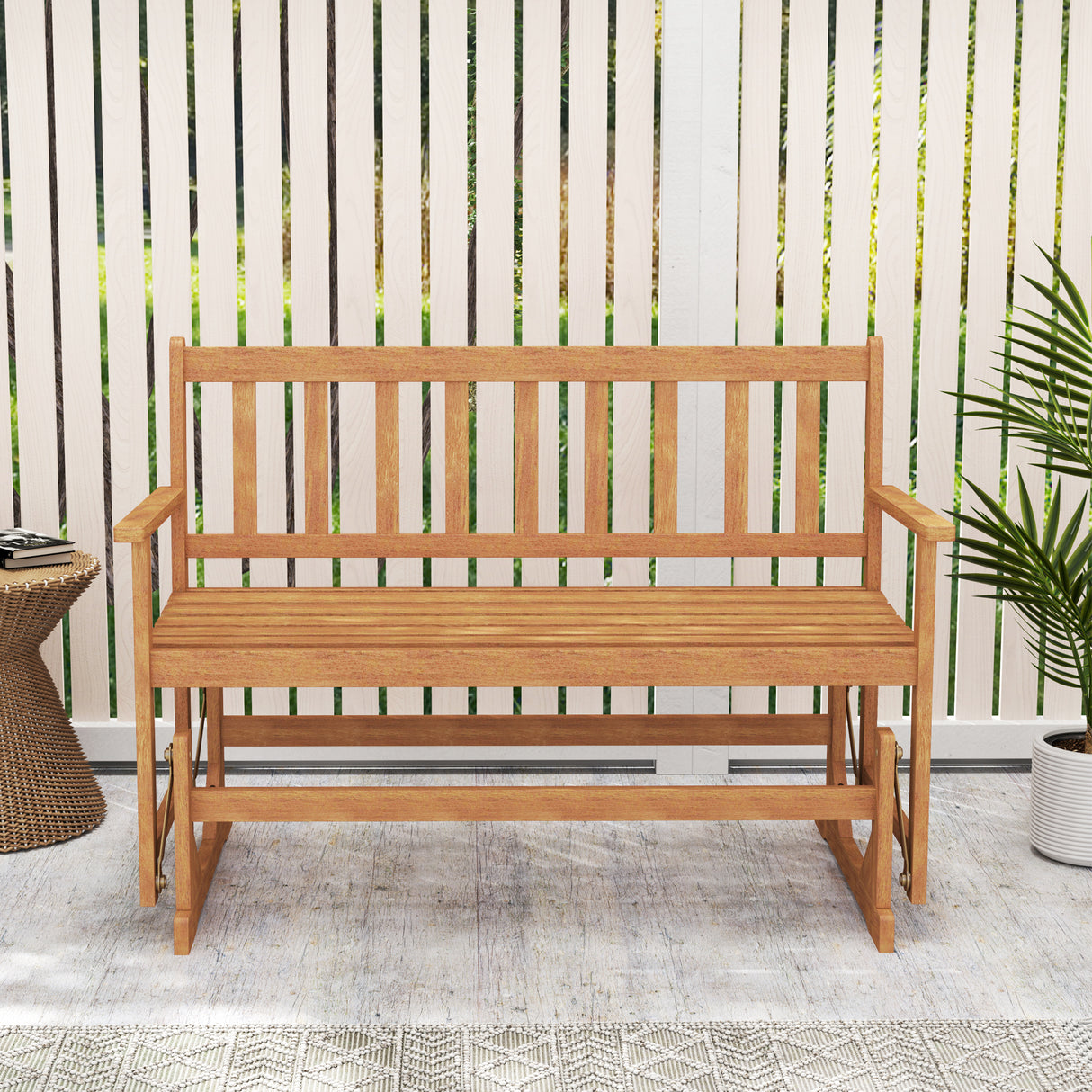2-Person Outdoor Acacia Wood Glider Bench Patio Swing Rocking Loveseat