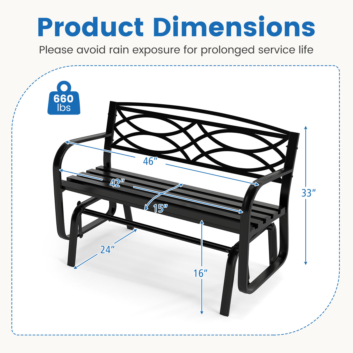 2-Person Outdoor Glider Bench with Metal Frame-Black