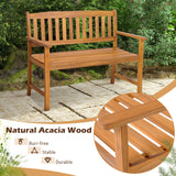 2-Person Patio Acacia Wood Bench with Backrest and Armrests