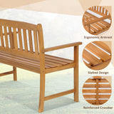 2-Person Patio Acacia Wood Bench with Backrest and Armrests