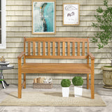 2-Person Patio Acacia Wood Bench with Backrest and Armrests
