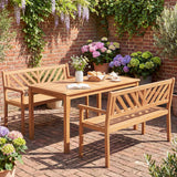 2-Person Patio Acacia Wood Garden Chair with Armrests and Backrest for Porch