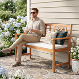 2-Person Patio Acacia Wood Garden Chair with Removable Seat Cushion-Natural&White