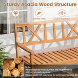 2-Person Patio Acacia Wood Garden Chair with Armrests and X-Shaped Backrest for Garden