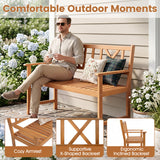 2-Person Patio Acacia Wood Garden Chair with Armrests and X-Shaped Backrest for Garden