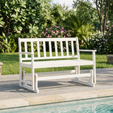 2-Person Patio Acacia Wood Glider Chair with Armrests for Porch Garden-White