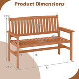 2-Person Patio Loveseat with Slatted Backrest and Comfortable Armrests