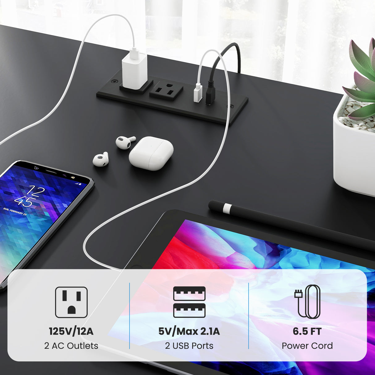 2-Person Reversible Computer Desk Long Office Desk with LED Lights