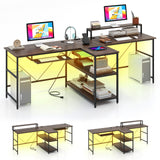 2-Person Reversible Computer Desk Long Office Desk with LED Lights