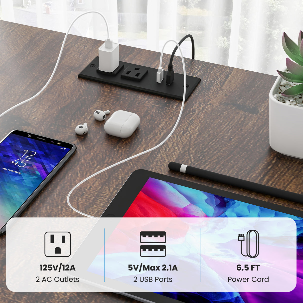 2-Person Reversible Computer Desk Long Office Desk with LED Lights