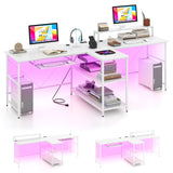 2-Person Reversible Computer Desk Long Office Desk with LED Lights