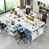 2-Person Reversible Computer Desk Long Office Desk with LED Lights