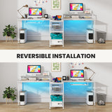 2-Person Reversible Computer Desk Long Office Desk with LED Lights