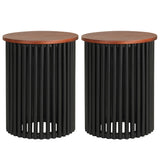 2 Piece Elegant Round Acacia Wood Coffee Table for Living Room and Home Office-Walnut