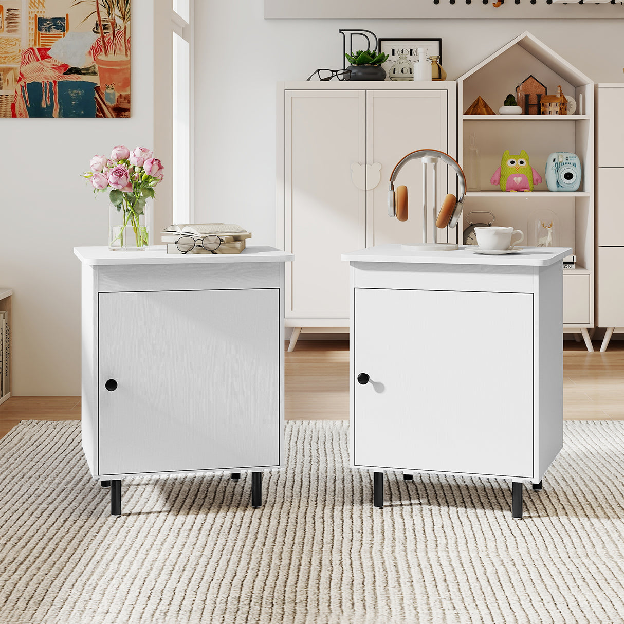 Nightstand Mid Century End Tables with Door