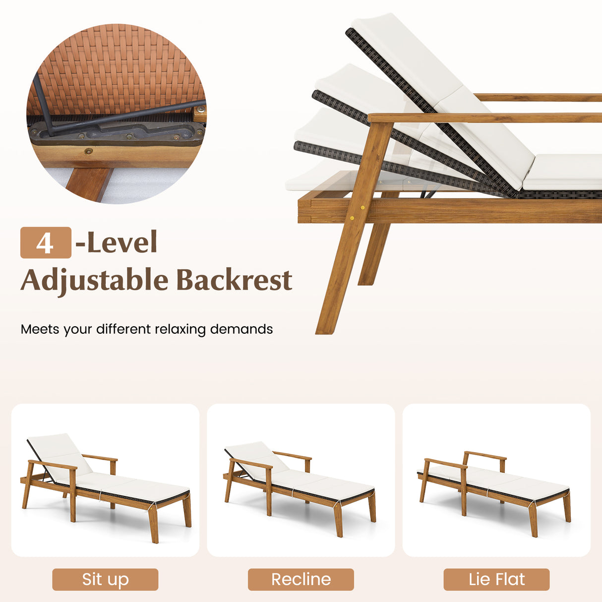 2 Piece Outdoor Chaise Lounge Chair Set Rattan Patio Chaise with Armrests