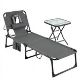 2-Piece Outdoor Tanning Chair and Patio Side Table Set with Folding Lounge Chair and Square Bistro Table