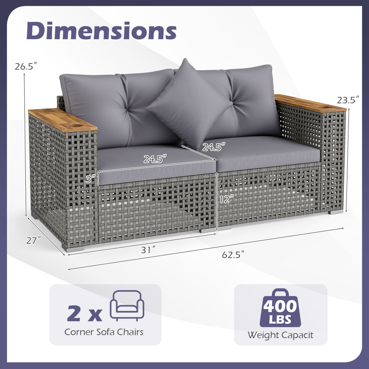 2-Piece Patio Corner Sofa Set with Thick Cushions