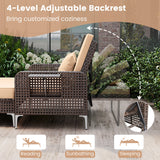 2 Piece Patio Rattan Daybed Wicker Loveseat and Ottoman with Adjustable Backrest