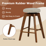 2 Pieces 26 Inch Backless Swivel Barstools with Linen Fabric Seat-Beige