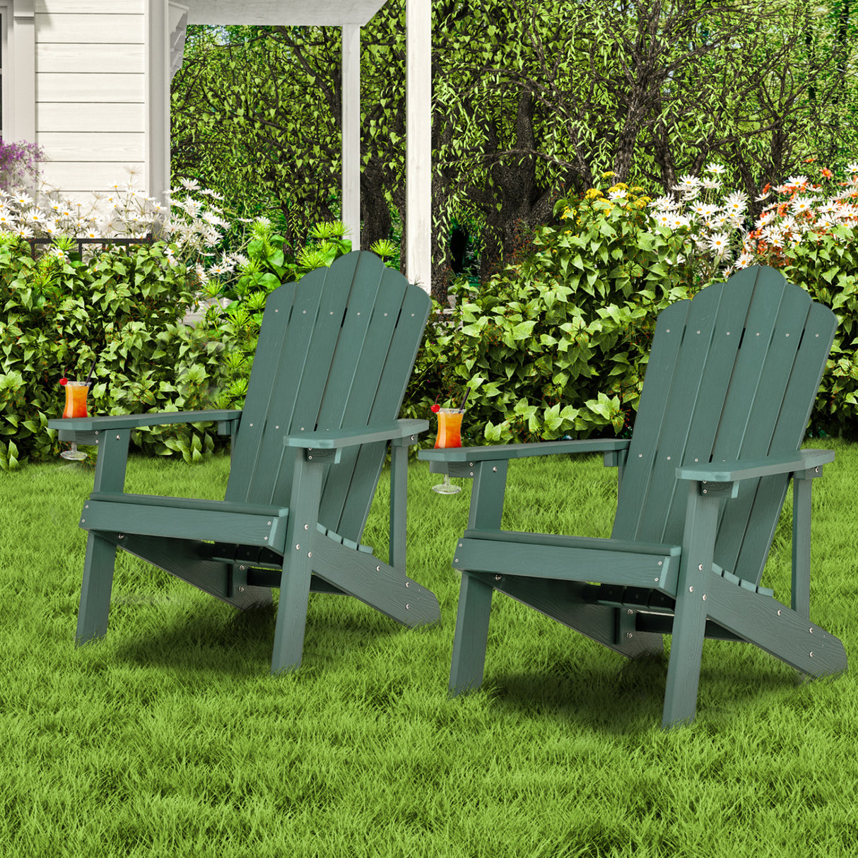 2 Pieces Adirondack Chair Set with Ergonomic Design for Porch and Backyard