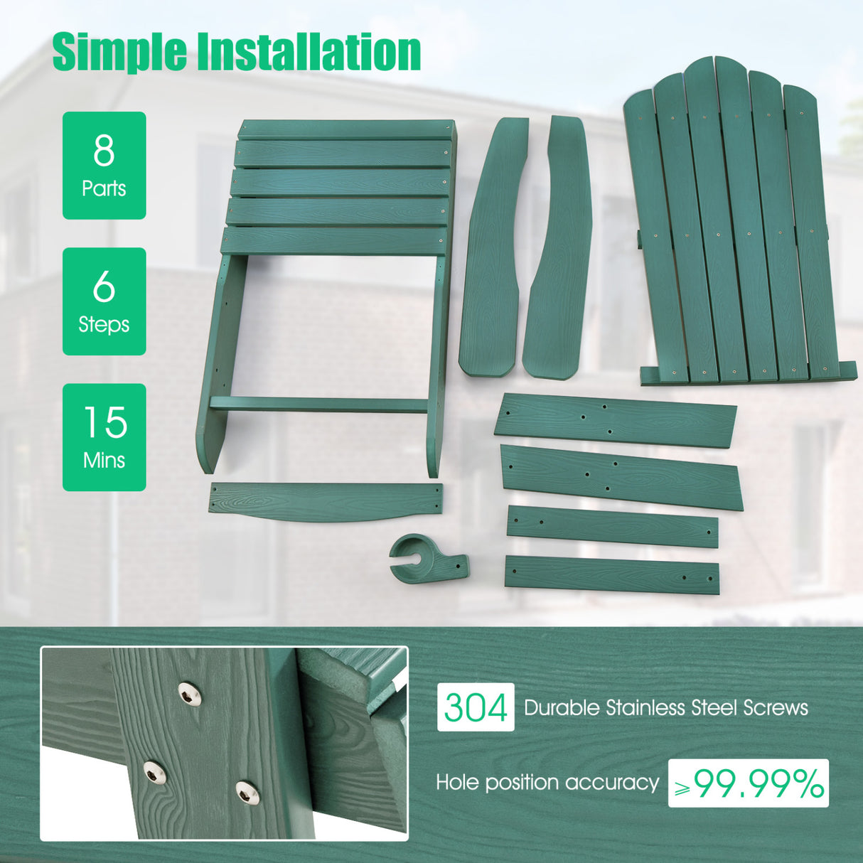 2 Pieces Adirondack Chair Set with Ergonomic Design for Porch and Backyard