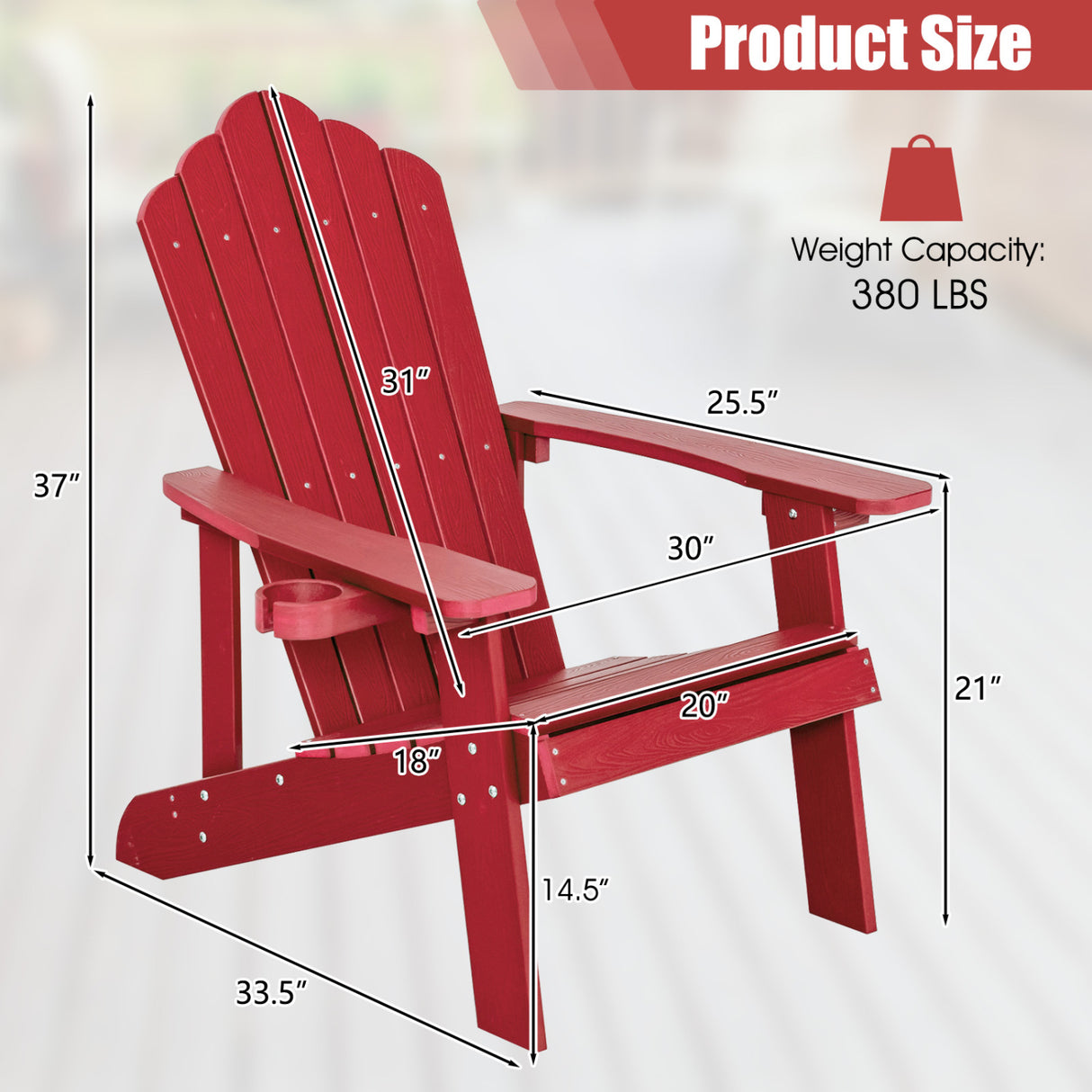 2 Pieces Adirondack Chair Set with Ergonomic Design for Porch and Backyard