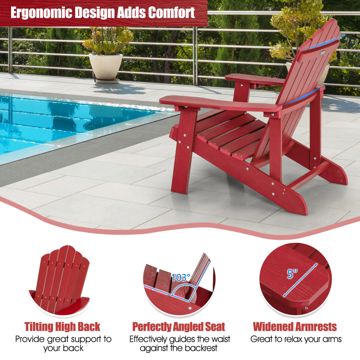 2 Pieces Adirondack Chair Set with Ergonomic Design for Porch and Backyard