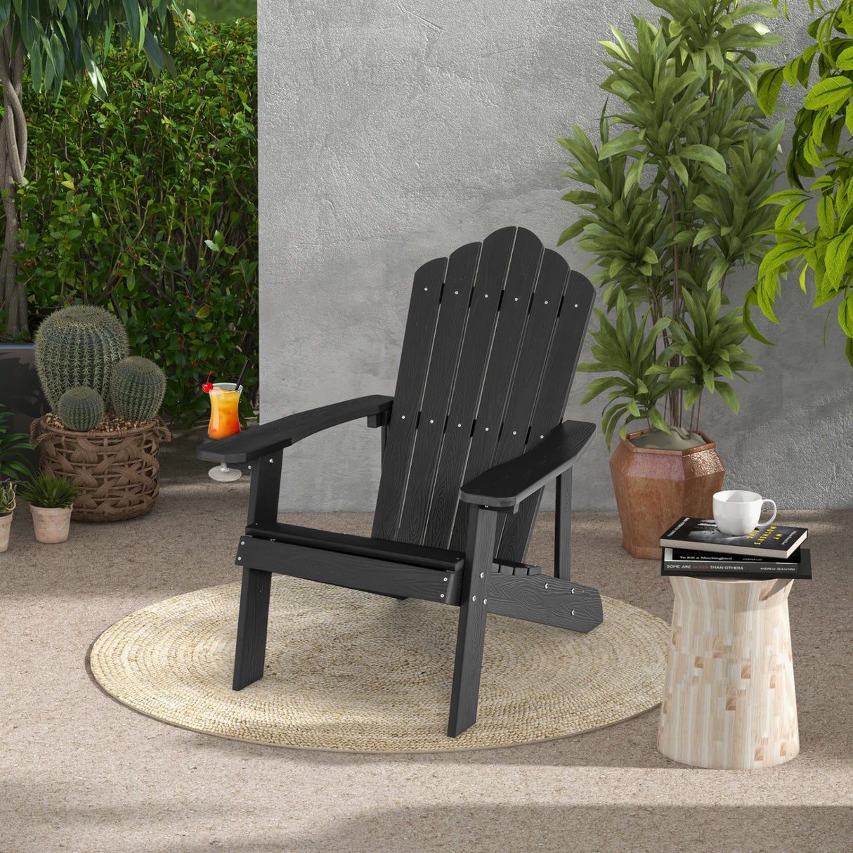 2 Pieces Adirondack Chair Set with Ergonomic Design for Porch and Backyard