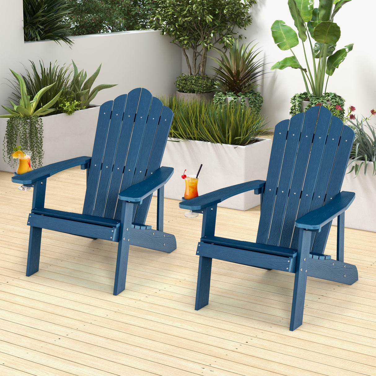 2 Pieces Adirondack Chair Set with Ergonomic Design for Porch and Backyard