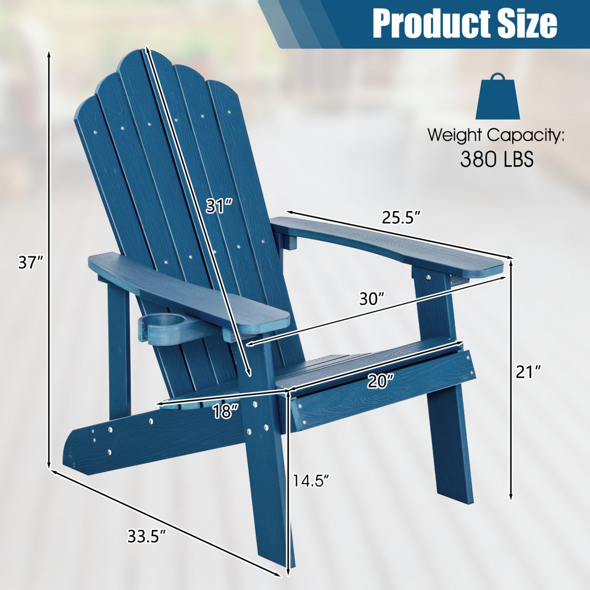 2 Pieces Adirondack Chair Set with Ergonomic Design for Porch and Backyard