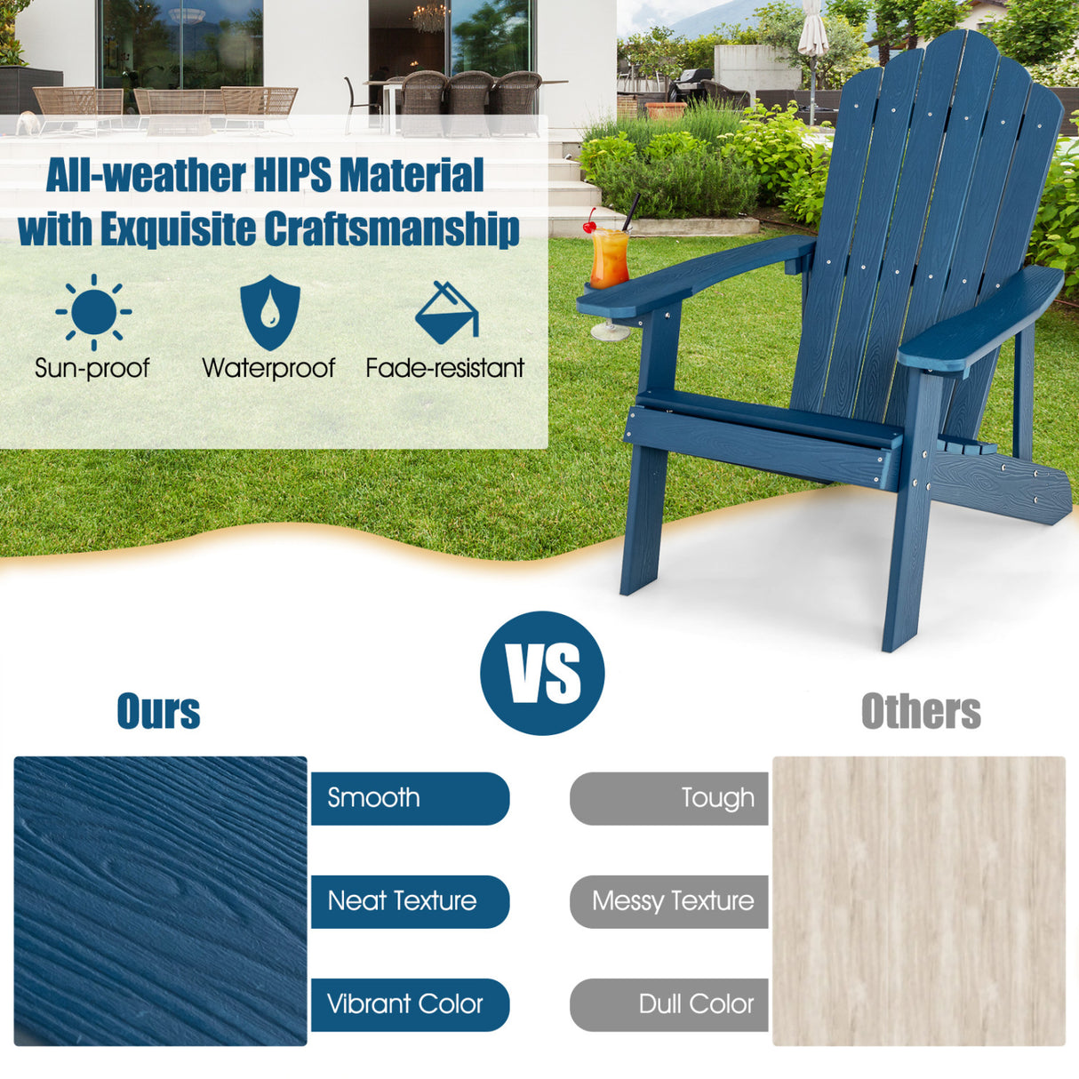 2 Pieces Adirondack Chair Set with Ergonomic Design for Porch and Backyard