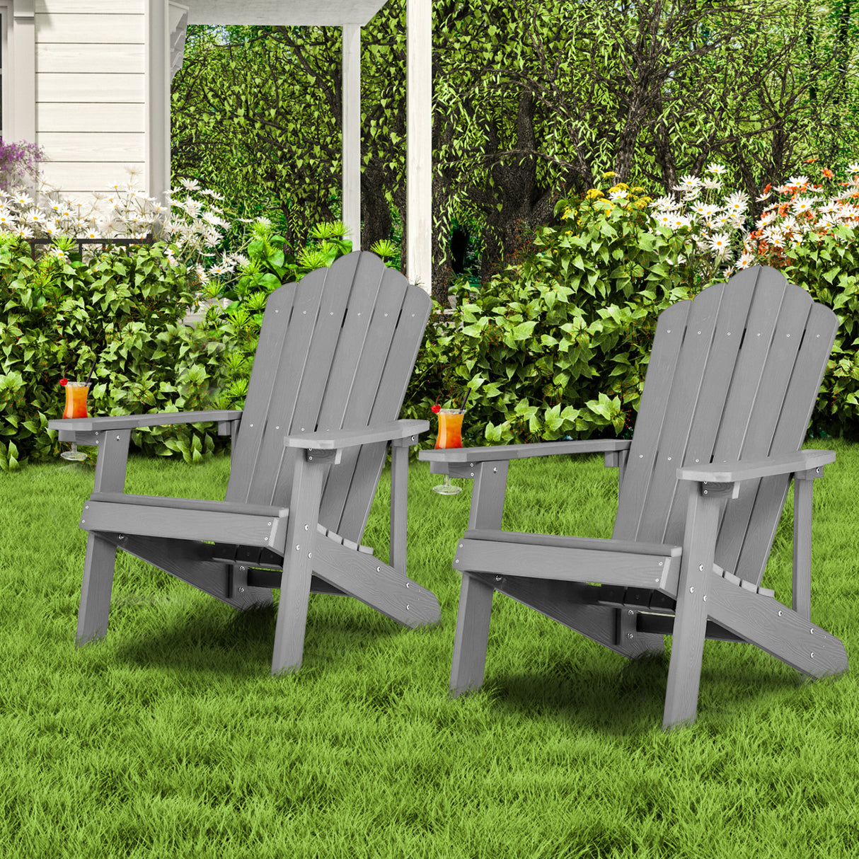 2 Pieces Adirondack Chair Set with Ergonomic Design for Porch and Backyard