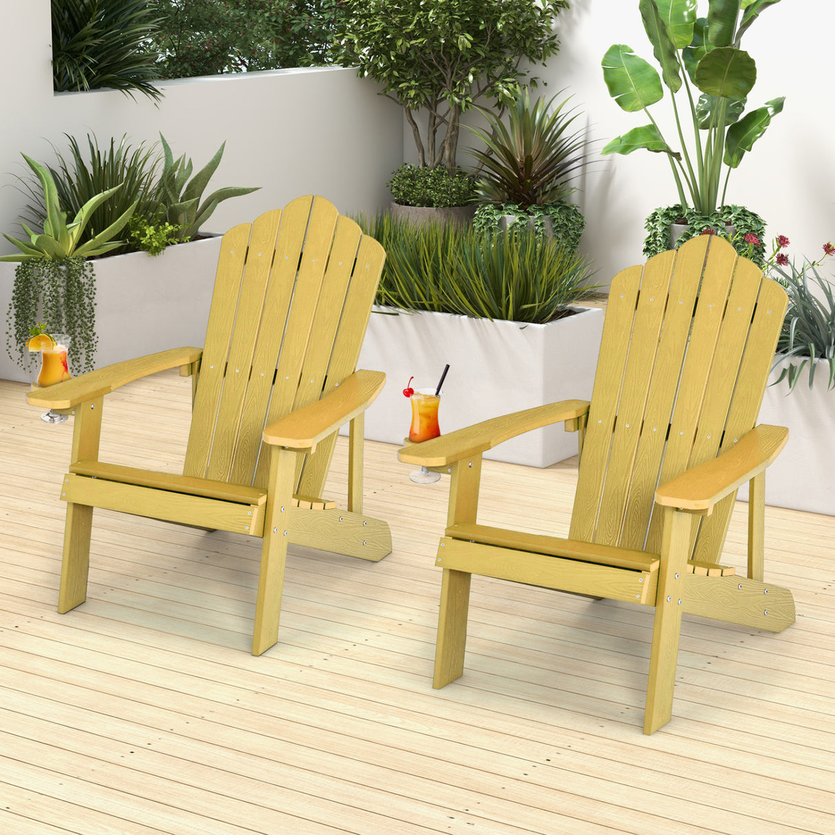 2 Pieces Adirondack Chair Set with Ergonomic Design for Porch and Backyard