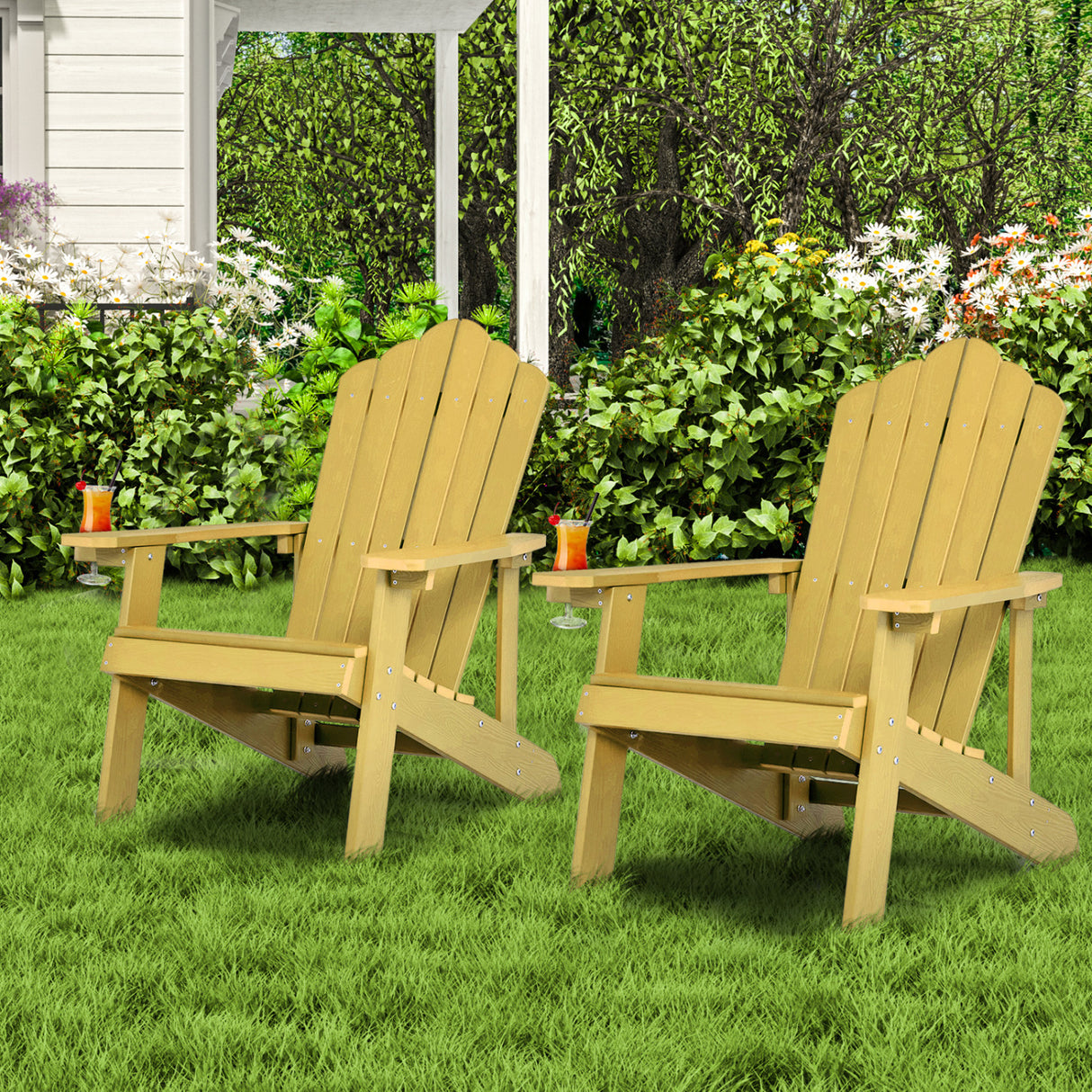 2 Pieces Adirondack Chair Set with Ergonomic Design for Porch and Backyard