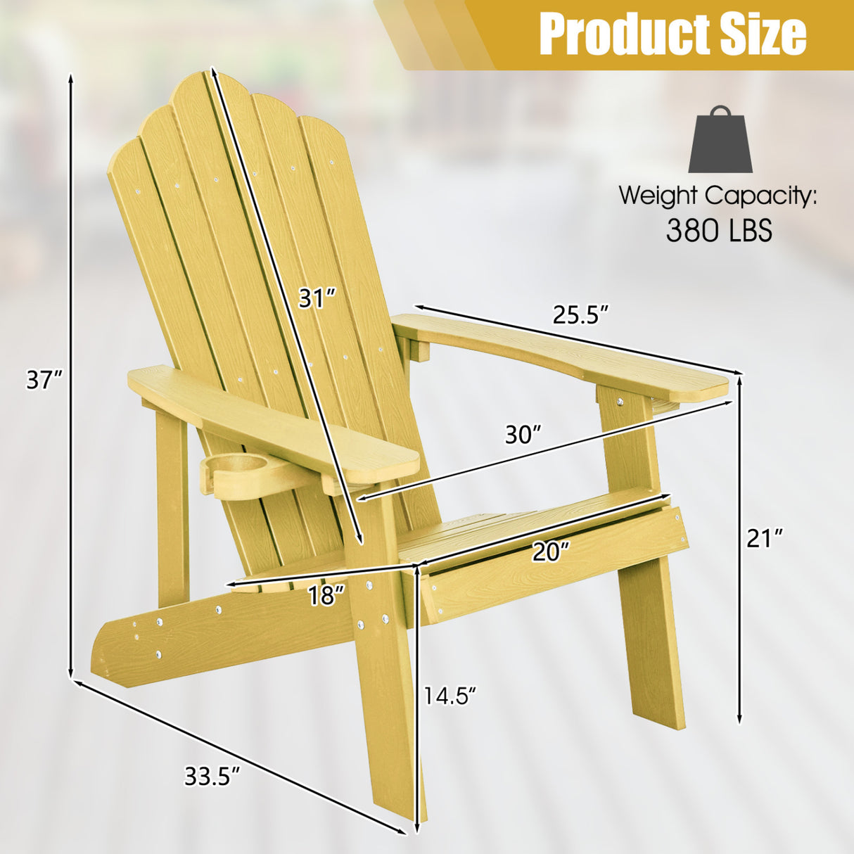 2 Pieces Adirondack Chair Set with Ergonomic Design for Porch and Backyard
