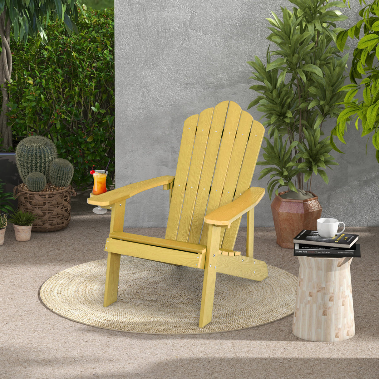 2 Pieces Adirondack Chair Set with Ergonomic Design for Porch and Backyard