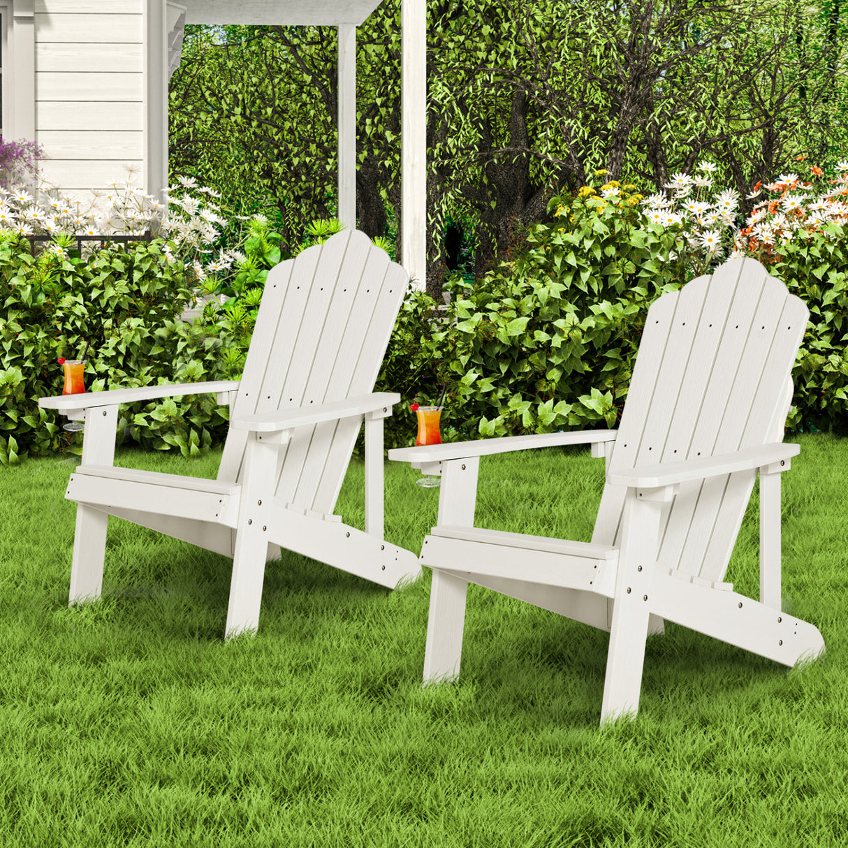 2 Pieces Adirondack Chair Set with Ergonomic Design for Porch and Backyard