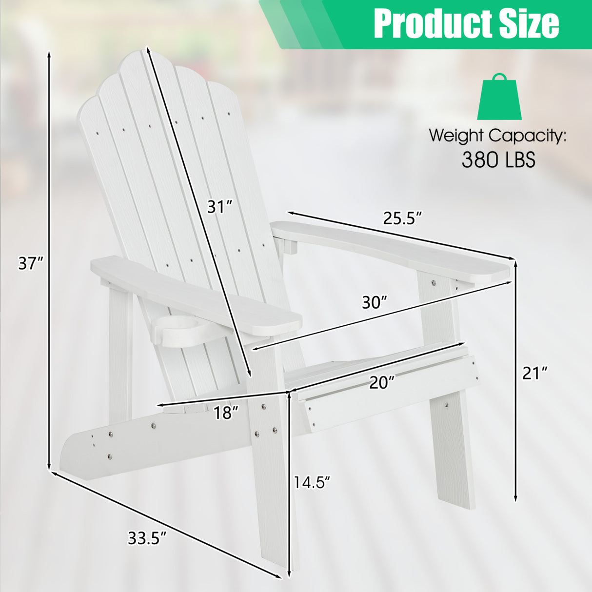 2 Pieces Adirondack Chair Set with Ergonomic Design for Porch and Backyard