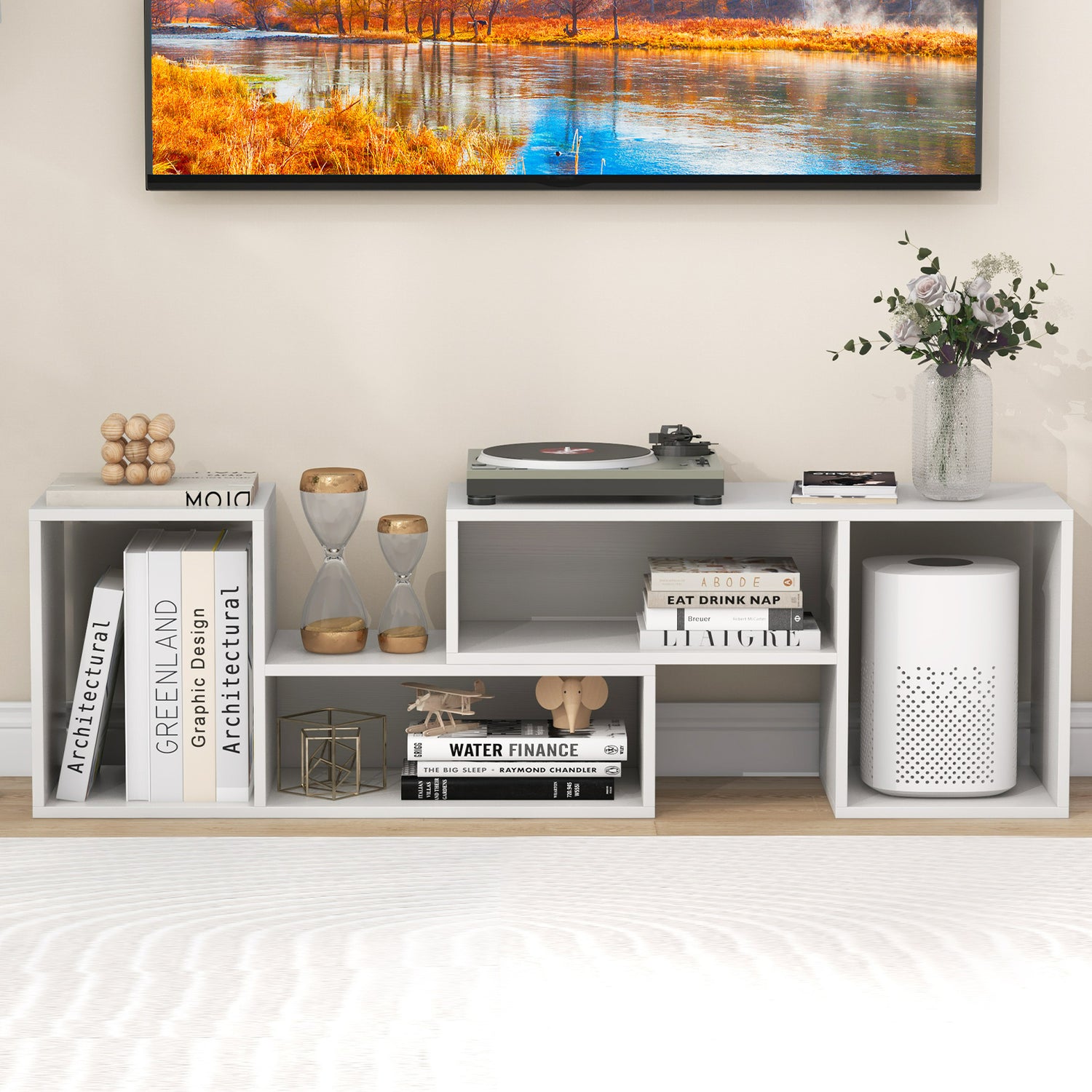 2 Pieces Adjustable TV Stand for TVs up to 55 Inch with Storage Cubes