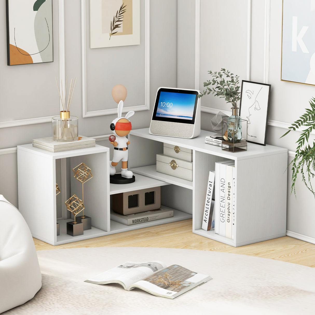 2 Pieces Adjustable TV Stand for TVs up to 55 Inch with Storage Cubes