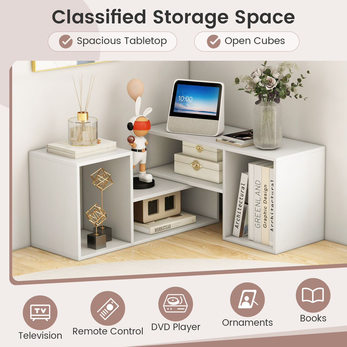 2 Pieces Adjustable TV Stand for TVs up to 55 Inch with Storage Cubes