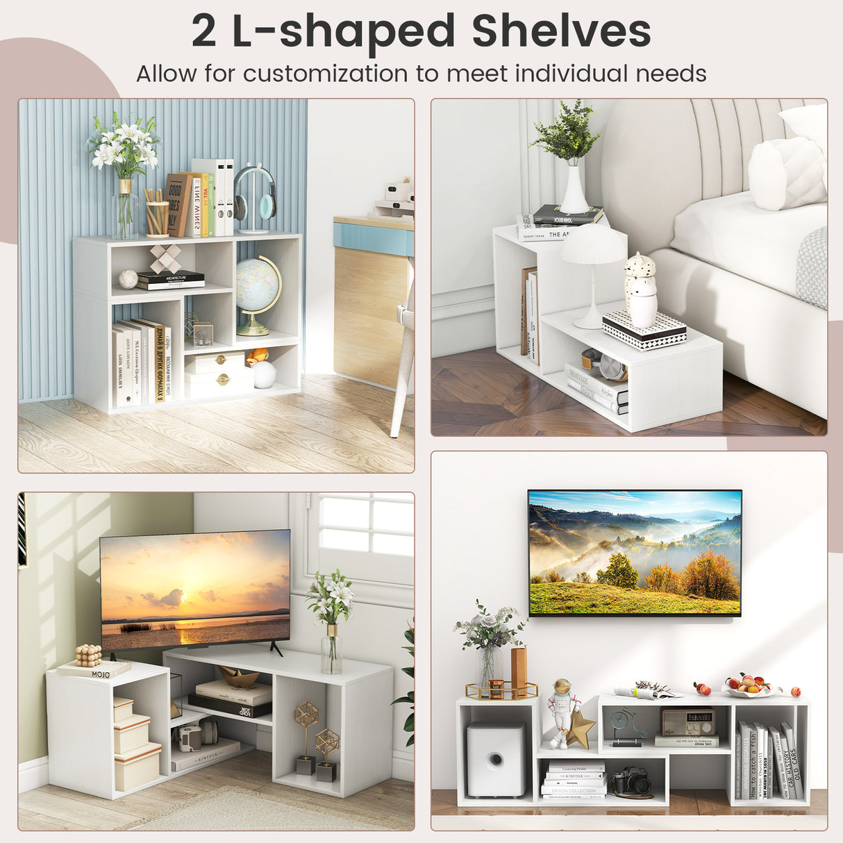 2 Pieces Adjustable TV Stand for TVs up to 55 Inch with Storage Cubes