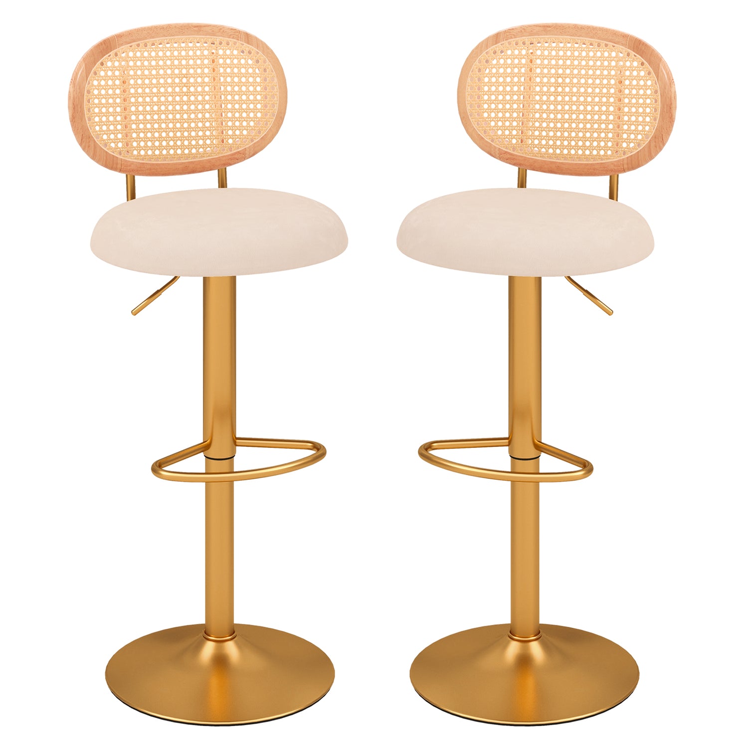 2 Pieces Bar Chairs with PE Rattan Backrest-360Â°Swivel and Height Adjustable