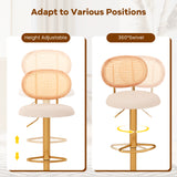 2 Pieces Bar Chairs with PE Rattan Backrest-360Â°Swivel and Height Adjustable