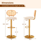 2 Pieces Bar Chairs with PE Rattan Backrest-360Â°Swivel and Height Adjustable