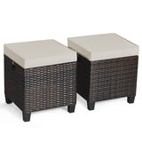 2 Pieces Patio Rattan Ottoman Set with Removable Cushions