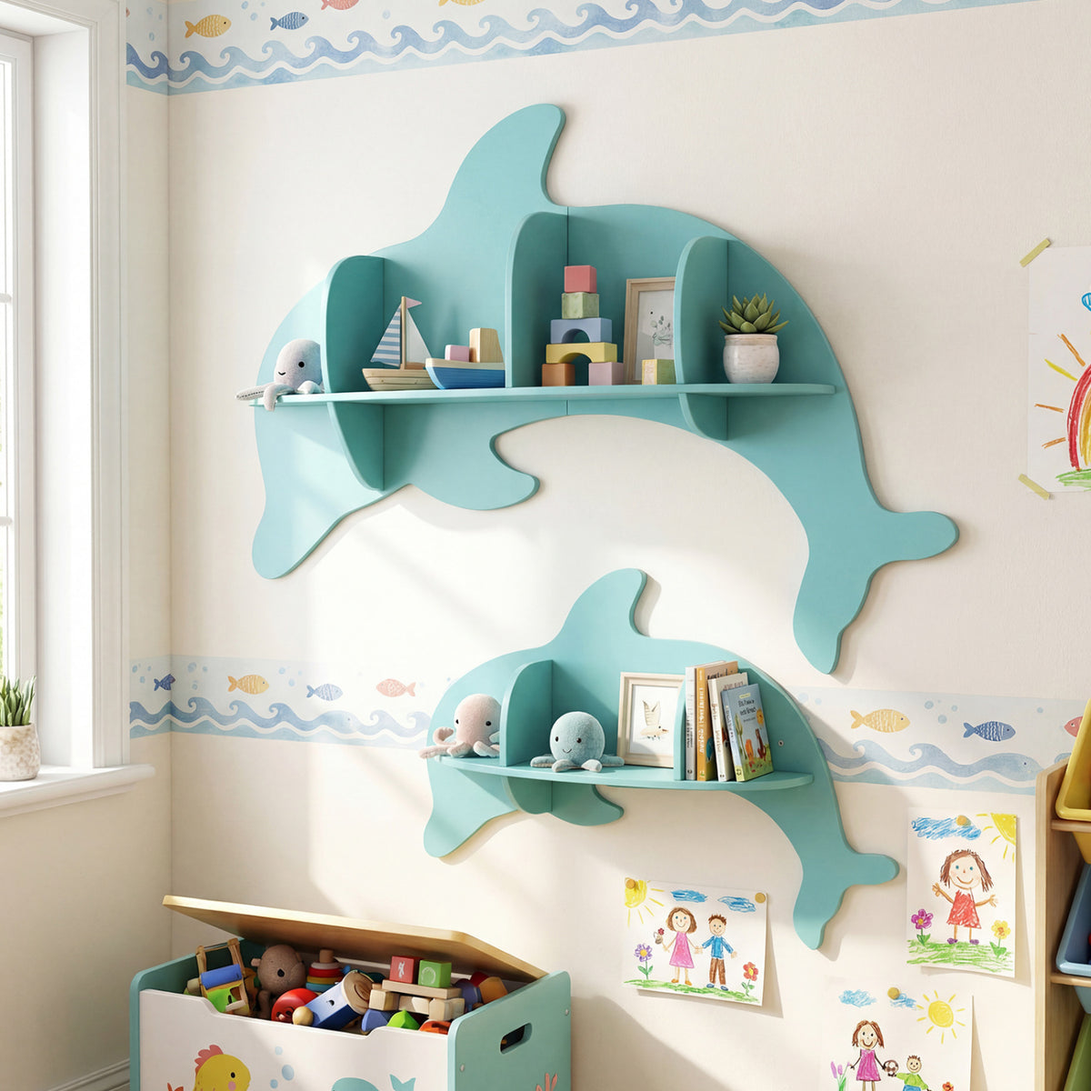 Floating Dolphin Shelves Wall Mounted Storage Display Rack