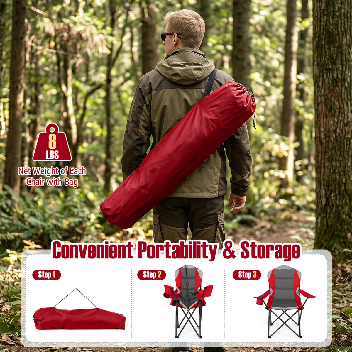 2 Pieces Folding Camping Chairs for Adults with Cup Holders