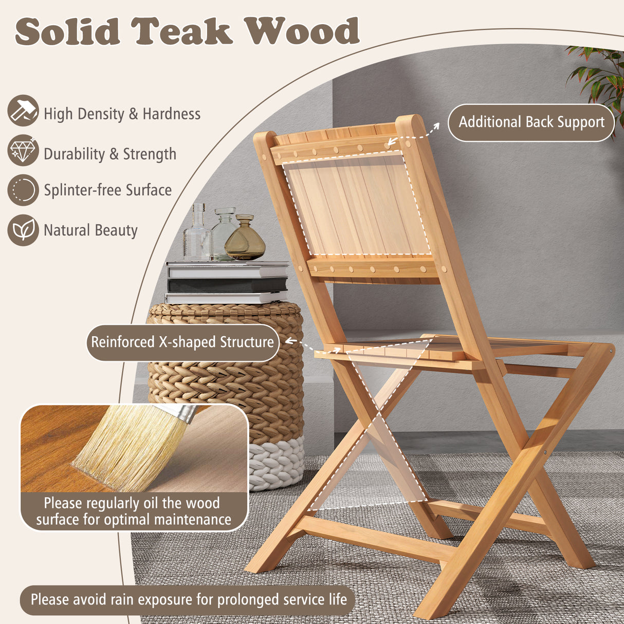 2 Pieces Folding Patio Chairs with Inclined Backrest
